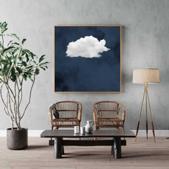 Minimalist Cloud Wall Art Print – Navy Blue Sky Decor, Calm Zen Modern Wall Art