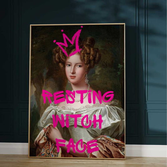 Altered Vintage Art - Resting witch face