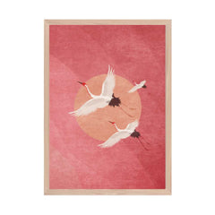 Japanese Crane Wall Art Printable – Pink Rising Sun Art, Minimalist Zen Decor Download