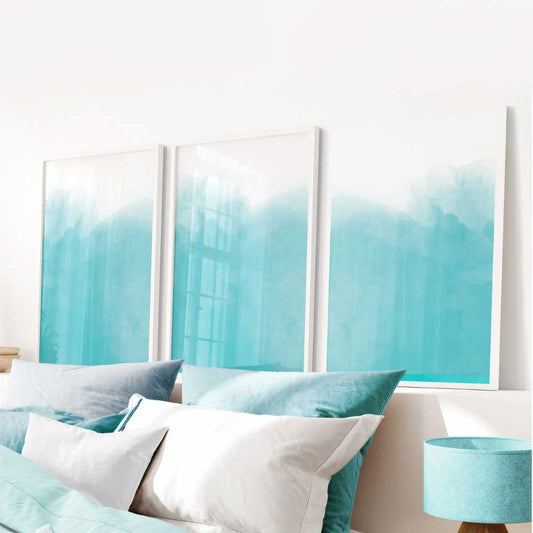 Turquoise Tides: Set of 3 Watercolour Abstract Prints
