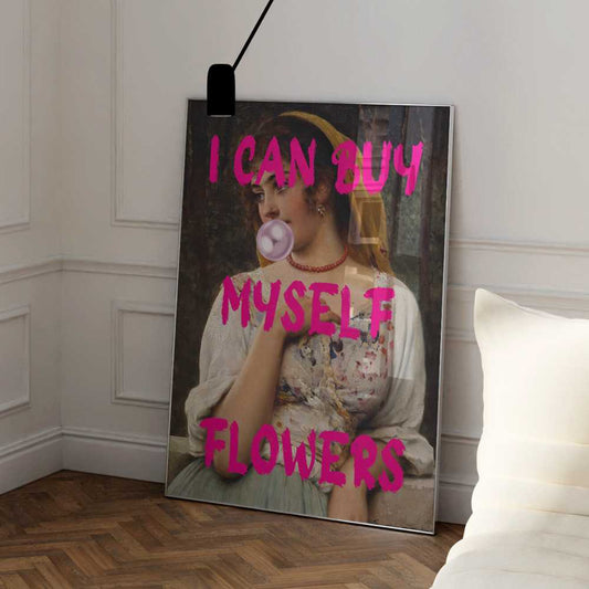 Altered Vintage Art - I can buy myself flowers