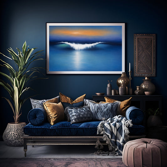 Abstract Ocean Wave Wall Art Print | Blue Coastal Seascape Canvas | Modern Minimalist Digital Download