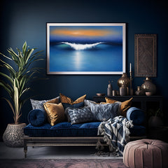 Abstract Ocean Wave Wall Art Print | Blue Coastal Seascape Canvas | Modern Minimalist Digital Download
