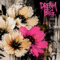 Dream Big Floral Graffiti Woman Wall Art Print | Modern Pink & Neutral Street Art Download