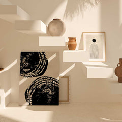 Beige Impressions: Dual Black Stamped Patterns