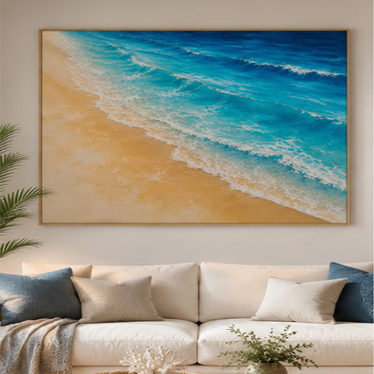 Neutral Coastal Abstract Wall Art Downloadable Print | Modern Minimalist Seascape Canvas | Beige, Grey & Gold Landscape Artwork | Digital Download