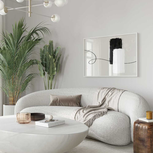 Linear Contrast: Abstract Black Line with Monochrome Rectangles