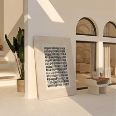 Beige Tranquility: White Rectangle and Black Strokes