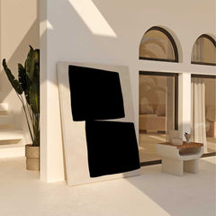 Beige Balance: Dual Black Square Offset wall art print