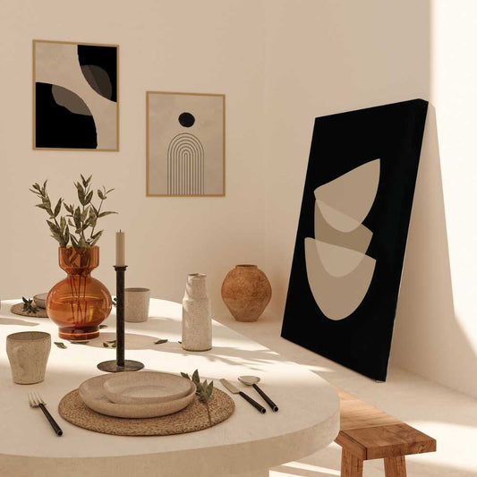 Beige Crescents on Noir Abstract