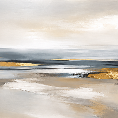 Neutral Coastal Abstract Wall Art Print | Modern Minimalist Seascape Canvas | Beige, Grey & Gold Landscape Artwork | Digital Download