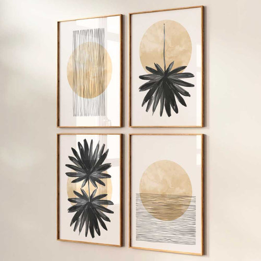Golden Moonlight Botantical Abstract Set of 4 Prints
