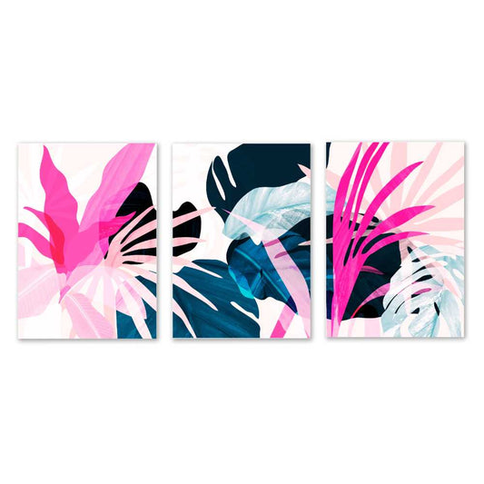 Tropical Wall Art Set of 3 Printable – Pink & Teal Botanical Abstract Decor