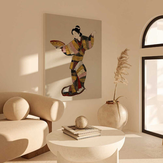 Japanese female dancer (17th century) vintage painting.