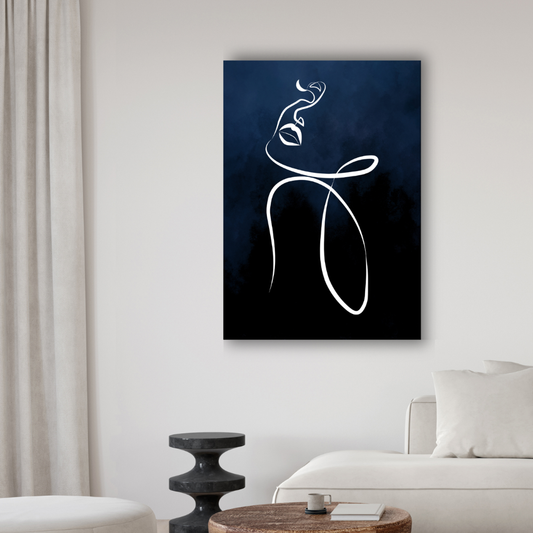 Navy Blue Minimalist Line Art Print | Modern Abstract Female Figure Wall Art | Printable Contemporary Canvas | Digital Download