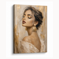 Luxury Gold Portrait Wall Art Print | Elegant Feminine Abstract Canvas | Neutral Beige & Gold Statement Artwork | Downloadable Wall Decor