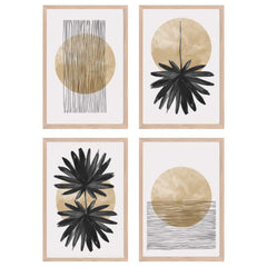 Golden Moonlight Botantical Abstract Set of 4 Prints