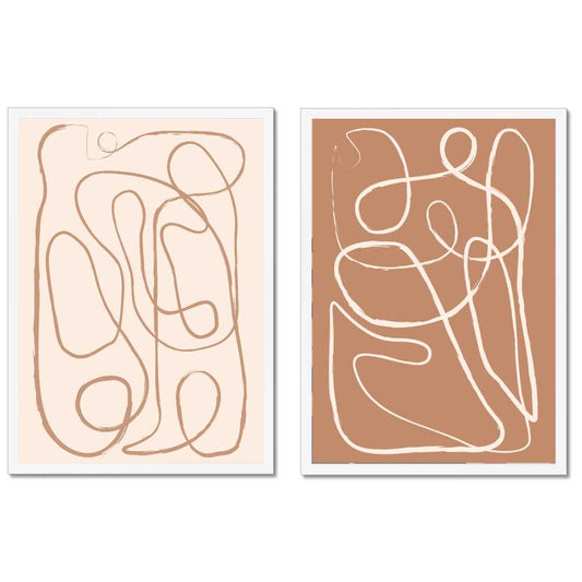 Cream and Beige Set of 2 Abstract Squiggles