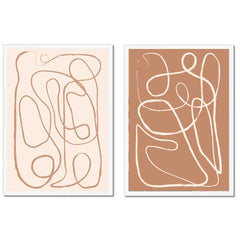 Cream and Beige Set of 2 Abstract Squiggles