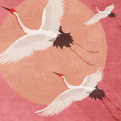 Japanese Crane Wall Art Printable – Pink Rising Sun Art, Minimalist Zen Decor Download