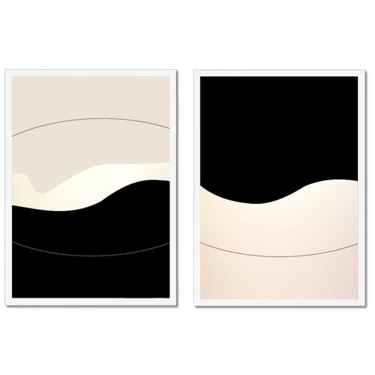 Black and Beige Abstract Wall Art Duo