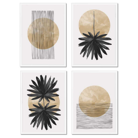Golden Moonlight Botantical Abstract Set of 4 Prints