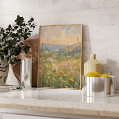 Wildflower Meadow Wall Art Canvas Print | Pastel Landscape Modern Cottage core Artwork