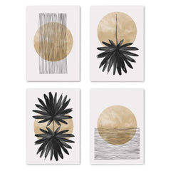 Golden Moonlight Botantical Abstract Set of 4 Prints