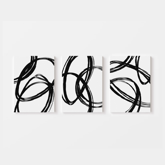 Monochromatic Orbital Wall Art Set of 3 – Black and White Abstract Line Art Prints | Minimalist Modern Decor Printable