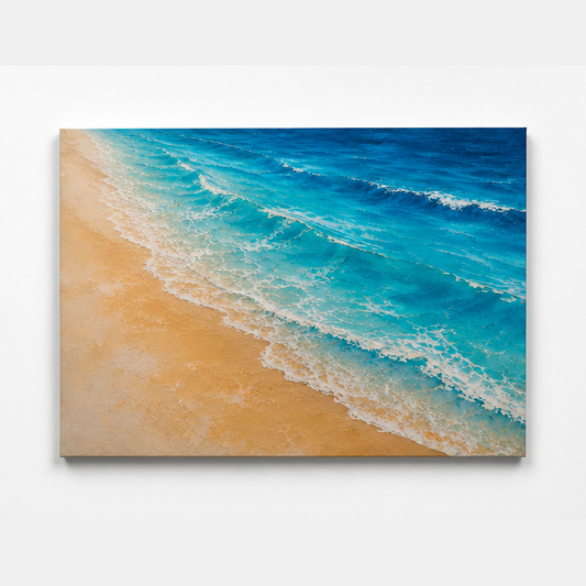 Neutral Coastal Abstract Wall Art Downloadable Print | Modern Minimalist Seascape Canvas | Beige, Grey & Gold Landscape Artwork | Digital Download