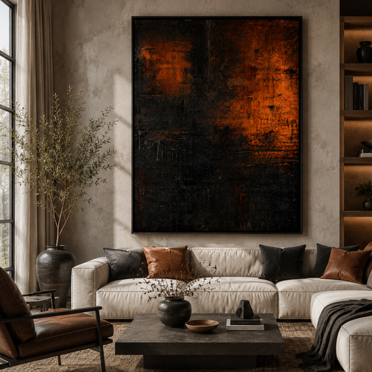 Burnt Copper & Black Abstract Wall Art Print | Industrial Modern Digital Download | Luxury Textured Canvas Style Artwork