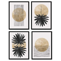 Golden Moonlight Botantical Abstract Set of 4 Prints