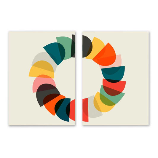 Abstract geometric wall art set with colourful half circle shapes, modern printable decor