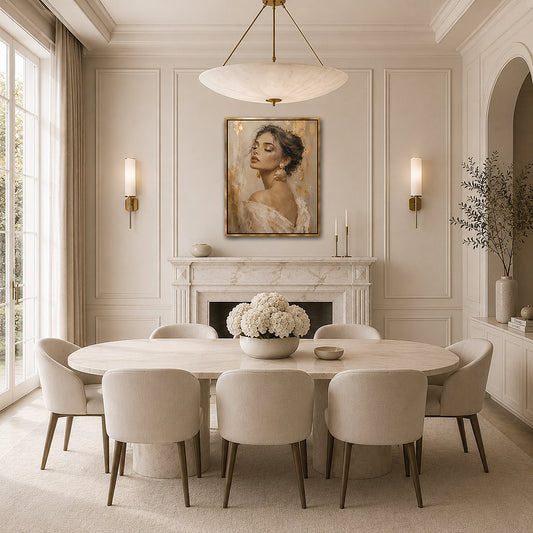 Luxury Gold Portrait Wall Art Print | Elegant Feminine Abstract Canvas | Neutral Beige & Gold Statement Artwork | Downloadable Wall Decor