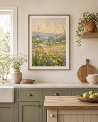 Wildflower Meadow Wall Art Canvas Print | Pastel Landscape Modern Cottage core Artwork