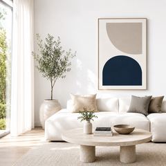 Modern Geometric Neutral Wall Art Print | Minimalist Beige & Navy Abstract Shape Artwork | Contemporary Downloadable Wall Decor