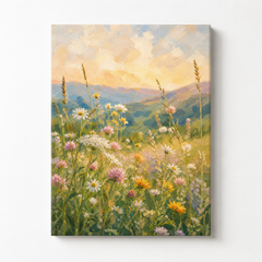 Wildflower Meadow Wall Art Canvas Print | Pastel Landscape Modern Cottage core Artwork