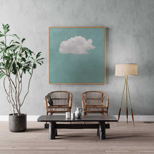 Minimalist cloud wall art with white cloud on mint green sky, calming modern printable decor