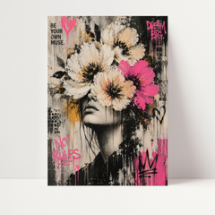 Dream Big Floral Graffiti Woman Wall Art Print | Modern Pink & Neutral Street Art Download