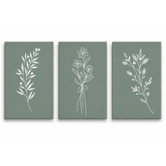 Minimalist Sage Green Botanical Wall Art Set of 3 | Printable Scandinavian Line Art Trio | Neutral Nature Gallery Prints | Digital Download
