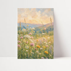 Wildflower Meadow Wall Art Canvas Print | Pastel Landscape Modern Cottage core Artwork