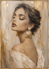 Luxury Gold Portrait Wall Art Print | Elegant Feminine Abstract Canvas | Neutral Beige & Gold Statement Artwork | Downloadable Wall Decor