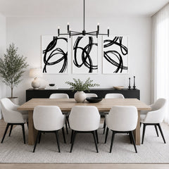 Monochromatic Orbital Wall Art Set of 3 – Black and White Abstract Line Art Prints | Minimalist Modern Decor Printable