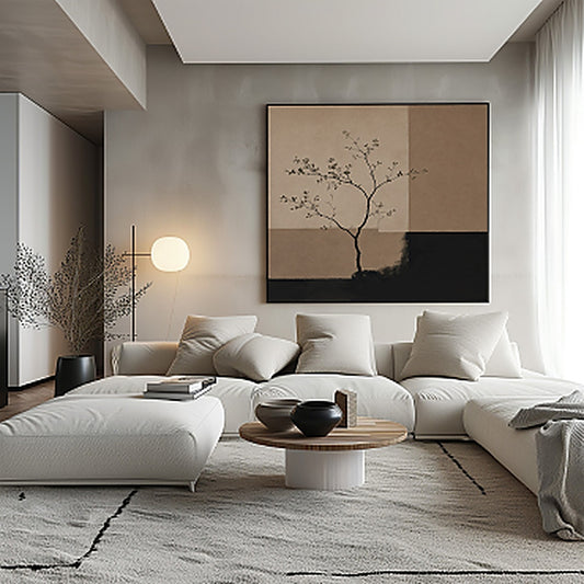 Minimalist Tree Wall Art Downloadable Print | Neutral Abstract Botanical Canvas | Japandi & Quiet Luxury Wall Décor - Mocha Noir