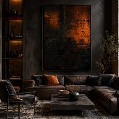 Burnt Copper & Black Abstract Wall Art Print | Industrial Modern Digital Download | Luxury Textured Canvas Style Artwork