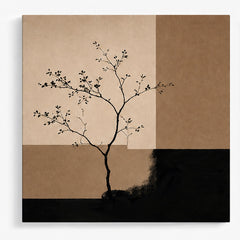 Minimalist Tree Wall Art Downloadable Print | Neutral Abstract Botanical Canvas | Japandi & Quiet Luxury Wall Décor - Mocha Noir