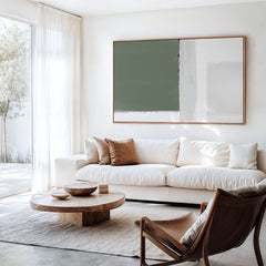 Abstract Wall Art – Minimalist Olive Green & White Modern Downloadable Print