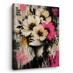 Dream Big Floral Graffiti Woman Wall Art Print | Modern Pink & Neutral Street Art Download