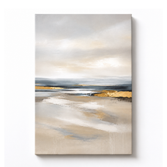 Neutral Coastal Abstract Wall Art Print | Modern Minimalist Seascape Canvas | Beige, Grey & Gold Landscape Artwork | Digital Download