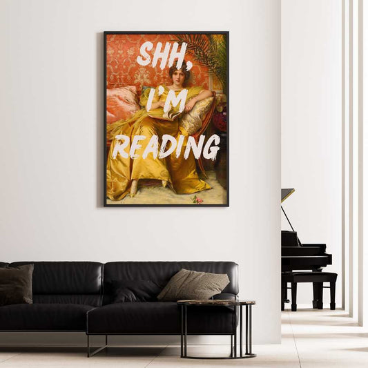 Altered Vintage Art - Quote: Shh, I'm reading